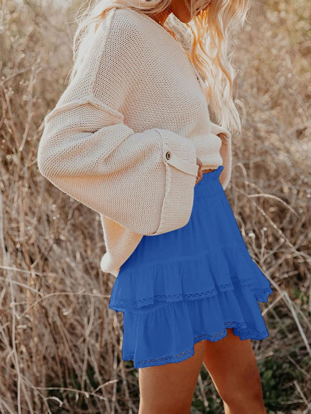 Aoudery Flowy Shorts for Women - Casual Boho Ruffle Tiered High Waist Mini Skorts | Perfect for Golf & Tennis