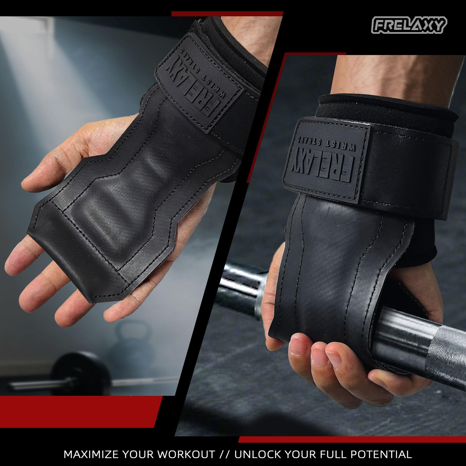 Frelaxy Lifting Wrist Straps, Rubber Weight Lifting Grips with Non-Slip Palm & Wrist Wraps Support for Deadlifts, Pull Ups, Rows, Heavy Powerlifting, Lat Pulldowns