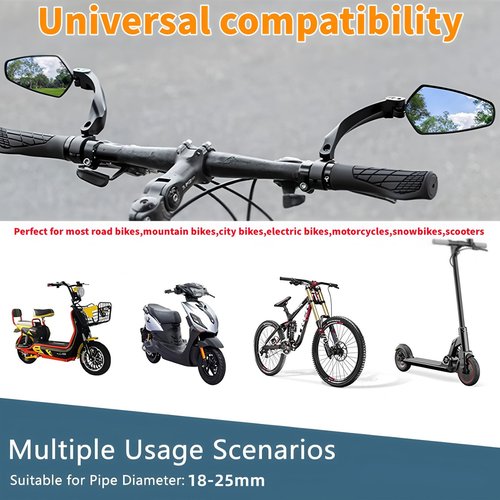 Handlebar Bike Mirror,2 Pack HD Wide Angle Safe Rearview Bicycle Mirrors,360° Adjustable Rear View Mirrors Anti-Glare Shatterproof Glass Lens,Compatible with E-bikes,Mountain Road Bikes (Rectangular)