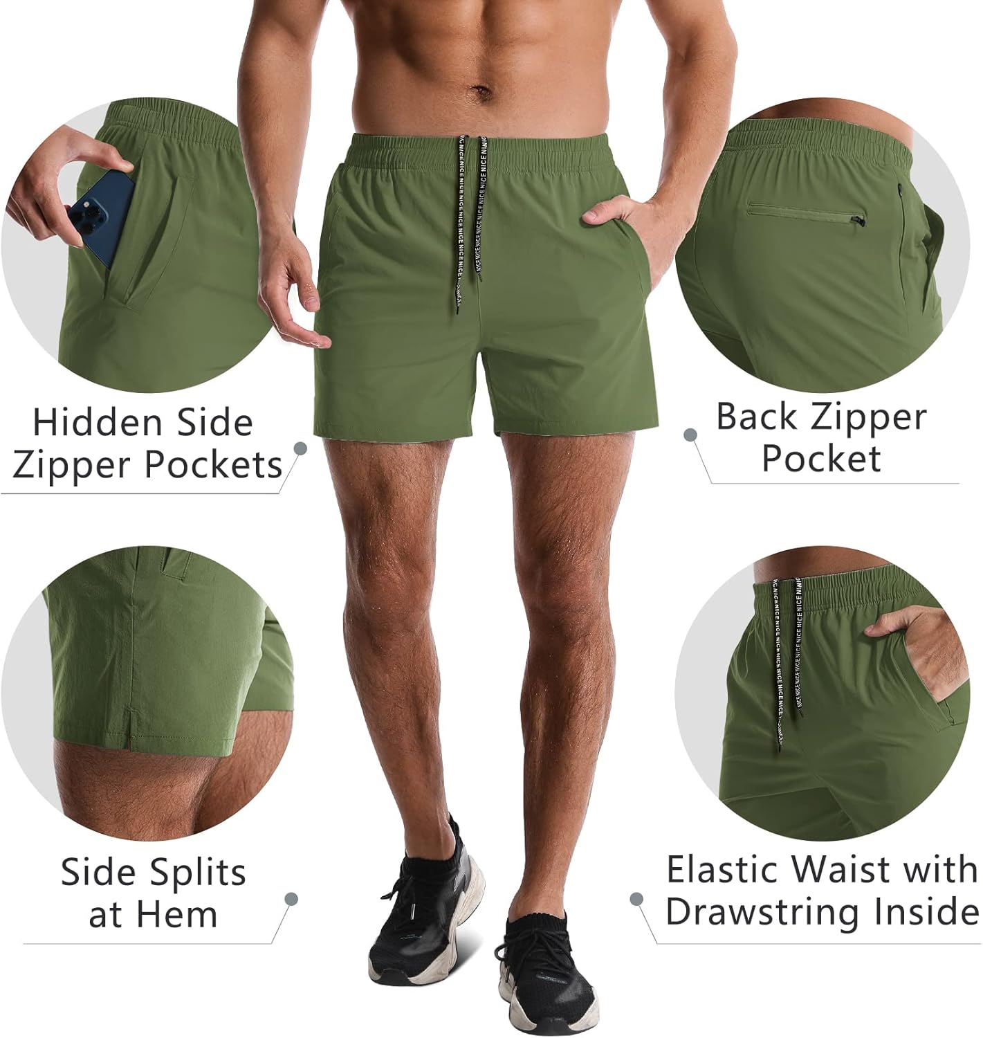 Skiennix Men's Athletic Shorts - Quick Dry 5-Inch Gym Workout Shorts with Pockets | Lightweight Sports Wear