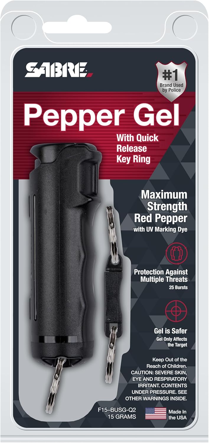 SABRE Fast Flip Top Pepper Gel Keychain - Quick Release for Easy Access | Maximum Police Strength Gel