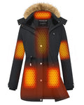 Graphene Heated Parka Jacket Women Rechargeable Battery Pack 18400 mAh Winter Warming Waterproof Electric Heating Coat with Detachable Hood, Black2025, XL, Mom Grandma Sister Wife Birthday Gift