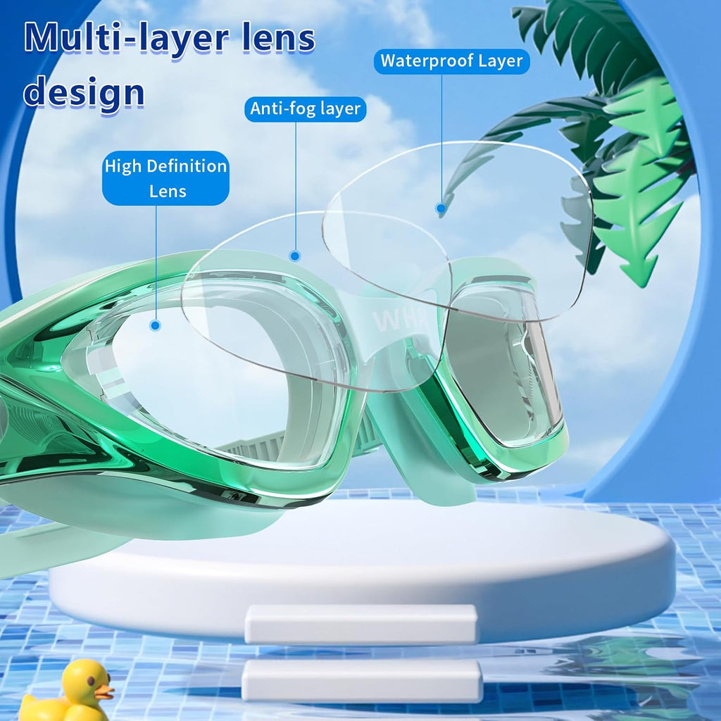 Whale Kids Swim Goggles - Anti-Fog & UV Protection | Adjustable Youth Goggles for Ages 6-14