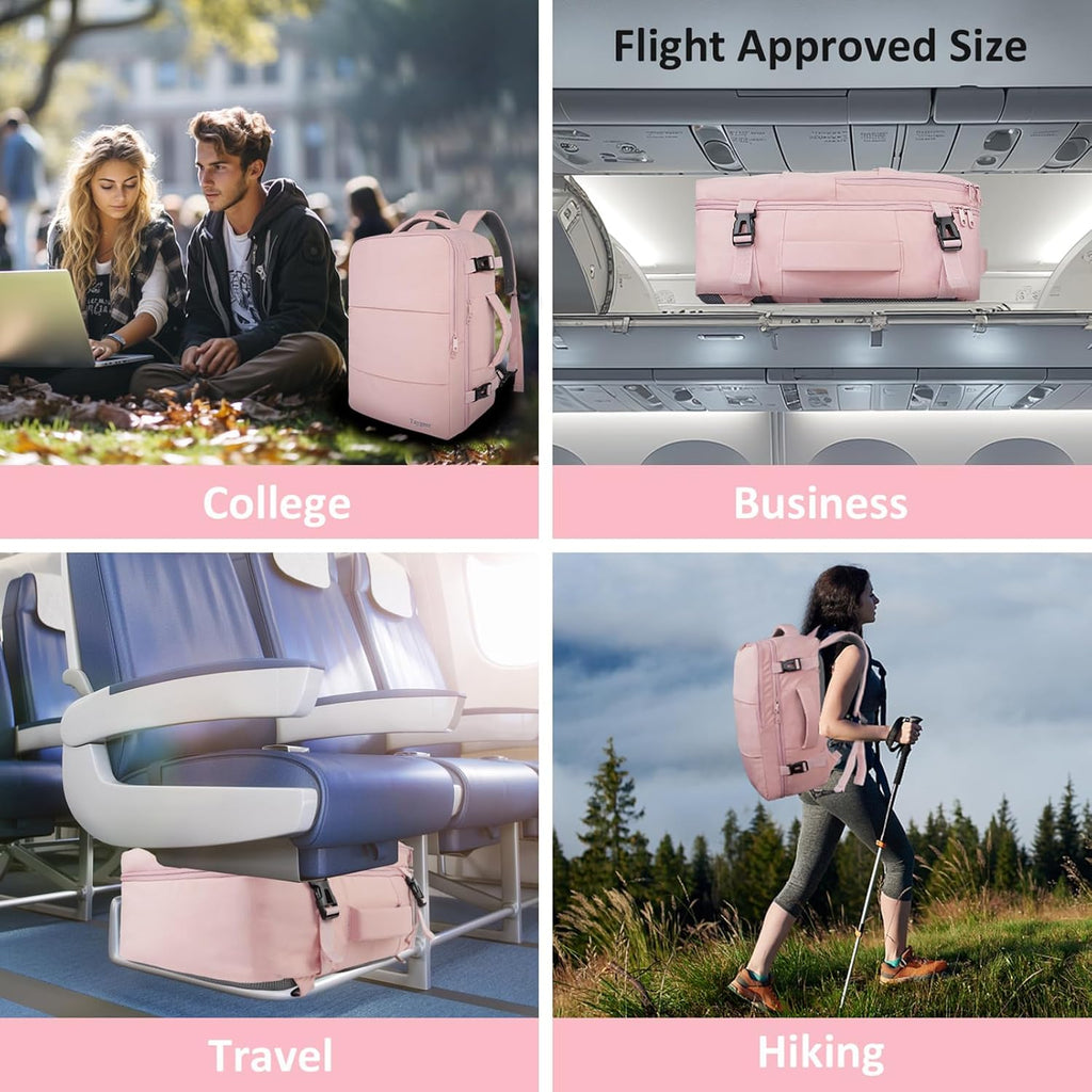 Taygeer Travel Backpack - Stylish 15.6-Inch Laptop Bag with Water Bottle Pocket & Shoe Pouch | Pink