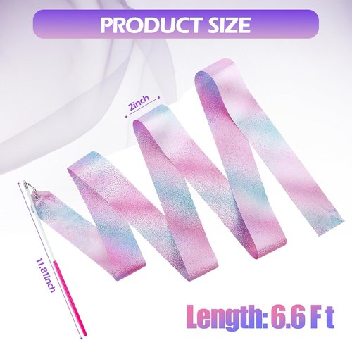 Claemtun 2PCS Sparkly Dance Ribbons - 78.74 Inch Rhythmic Gymnastics Wand for Girls & Adults