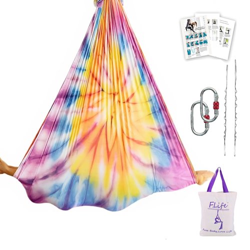 F.Life Aerial Yoga Hammock 6.5 yards Premium Aerial Sling Silk Fabric Yoga Swing for Antigravity Inversion Include Daisy Chain,Carabiner and Pose Guide (Mandala)