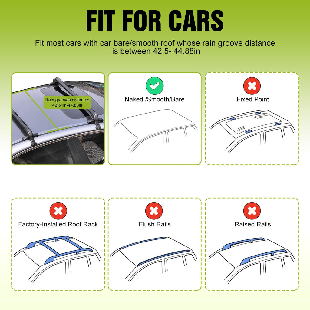 Universal Car Roof Rack, 42.91in-44.88in Adjustable Roof Rack Cross Bars for Canoe, Kayak, Bike, and Luggage –165lbs Load Capacity, Roof Rails with Theft Lock for Bare Roof Cars