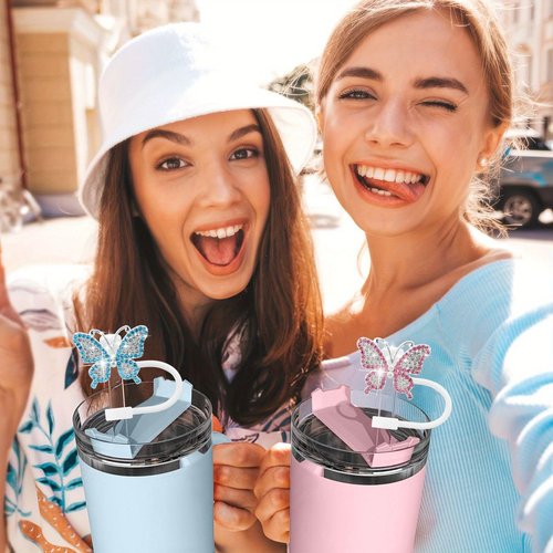 SEMATA 6PCS Cute Straw Cover Cap for Stanley Cup Accessories,Bling Crystals Straw Toppers for Stanley Tumbler 40&30 oz,Rhinestone Reusable Straws Tips Protectors Compatible with 10mm Straws
