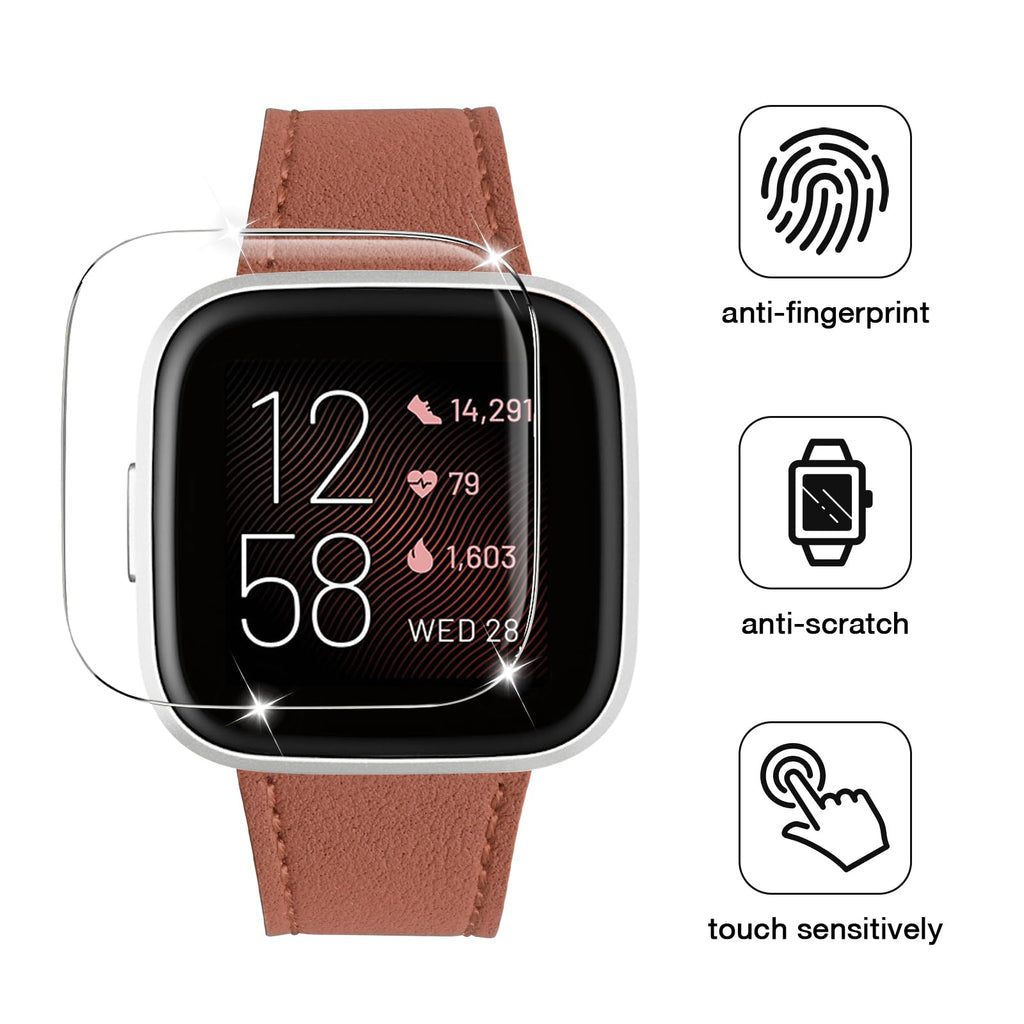 WFEAGL Leather Band for Fitbit Versa - Top Grain Leather Replacement Strap (Brown + Silver Buckle)