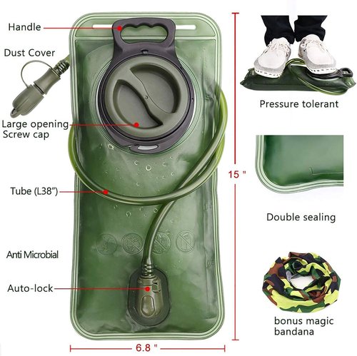 Hydration Bladder - BPA-Free Leak Proof Water Reservoir | 1.5-2-3L Size for Hiking & Camping