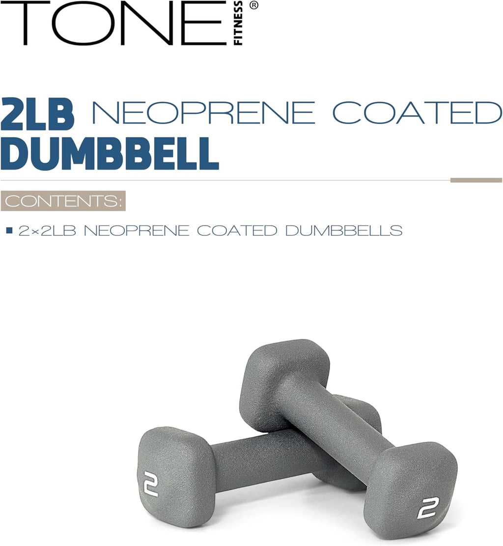 Tone Fitness Neoprene Dumbbell Weight Pairs - Anti-Roll Square Head | Multiple Sizes Available