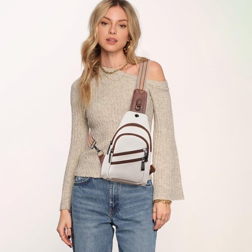 Crossbody Sling Bag by 7L - Vegan Leather Travel Purse | Stylish Beige Fanny Pack for Women