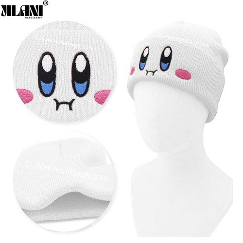 JILANI HANDICRAFT Kid-by Beanie Cute Anime Hat Kawaii Accessories Beanie Slouchy Embroided Face Knit Hats for Adult (Acrylic, White)