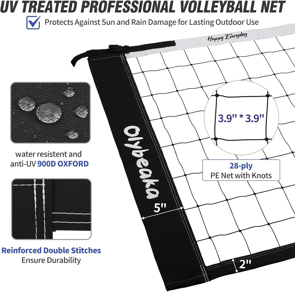 Skiennix 32ft Outdoor Volleyball Net Set - Adjustable Heavy Duty Poles, Durable 28-Ply Net, PU Volleyball & Pump Included