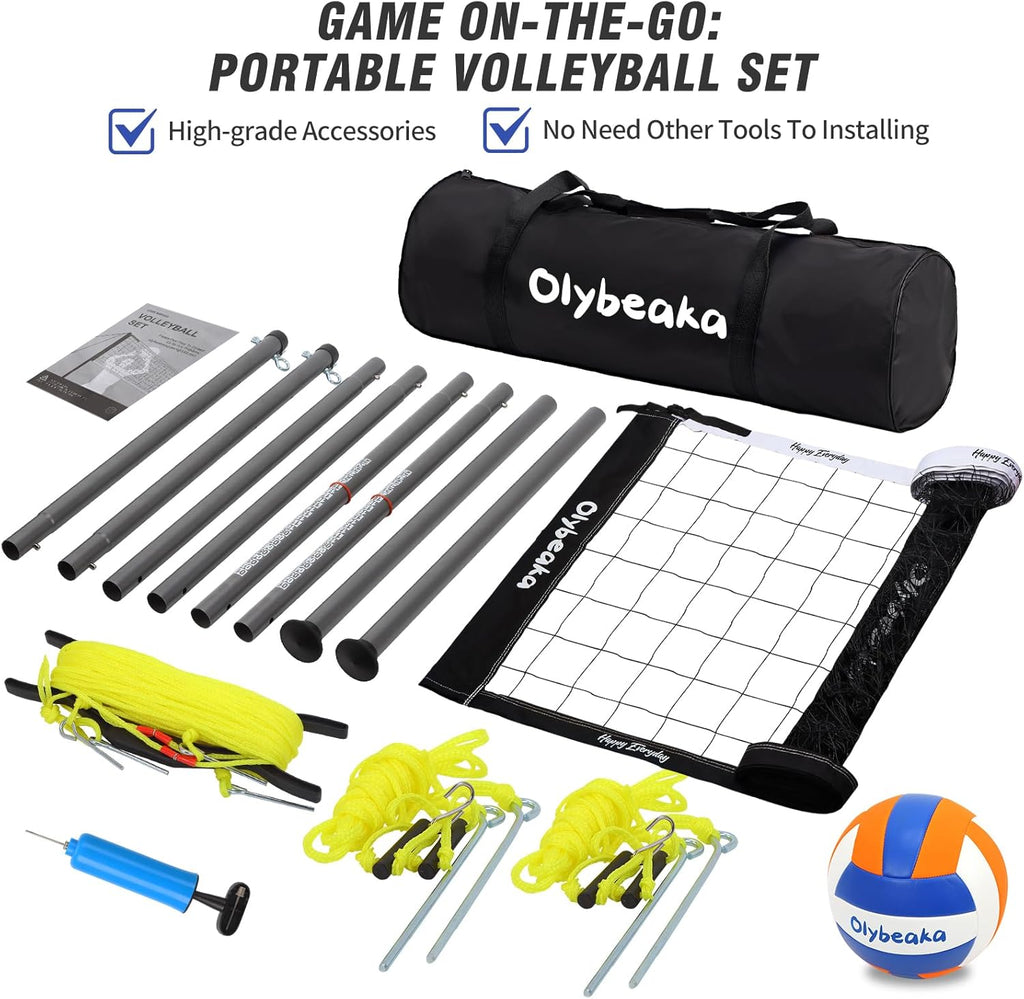 Skiennix 32ft Outdoor Volleyball Net Set - Adjustable Heavy Duty Poles, Durable 28-Ply Net, PU Volleyball & Pump Included