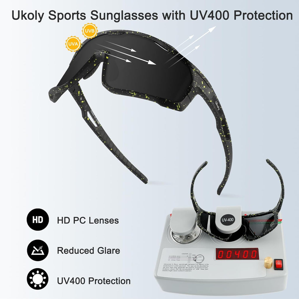 Ukoly Cycling Sunglasses - HD UV400 Sports Glasses for Men & Women | Ideal for Running, Baseball, Fishing, Golf
