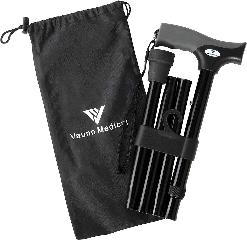 Vaunn Medical Folding Cane - Height Adjustable Walking Stick with Non-Slip Grip | Compact & Portable for Men, Women, Elderly