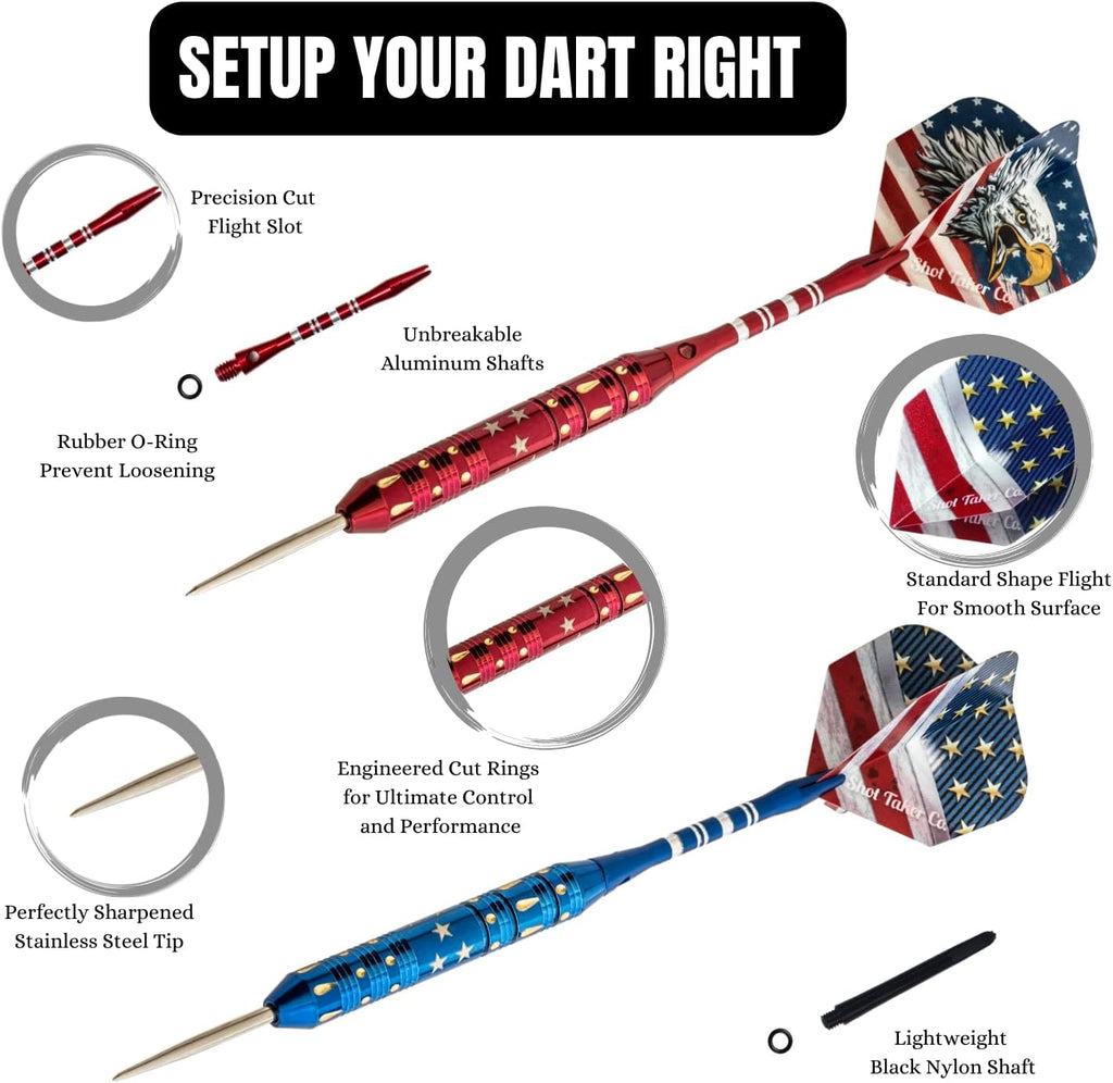 Steel Tip Darts Set - Professional Darts with Brass Barrels & Accessories | Complete Dartboard Kit