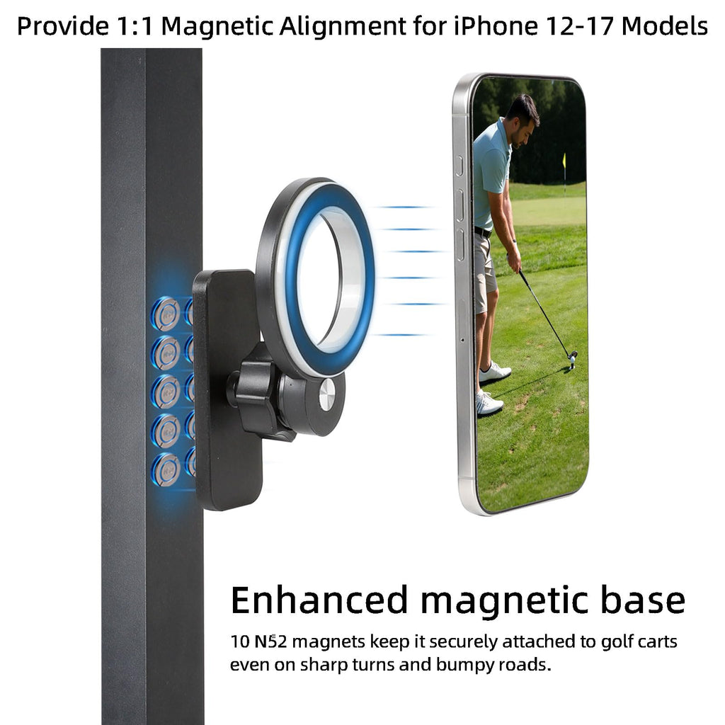 xik Magnetic Golf Cart Phone Holder Mount for MagSafe,[Dual Magnet] Portable Detachable Magnetic Phone Stand Compatible with iPhone 17 16 15 14 13 12