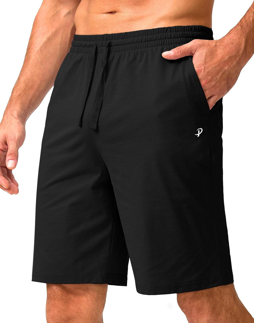 Pudolla Men's Lounge Shorts - Lightweight 9" Sweat Jersey with Pockets for Gym & Athletic Wear
