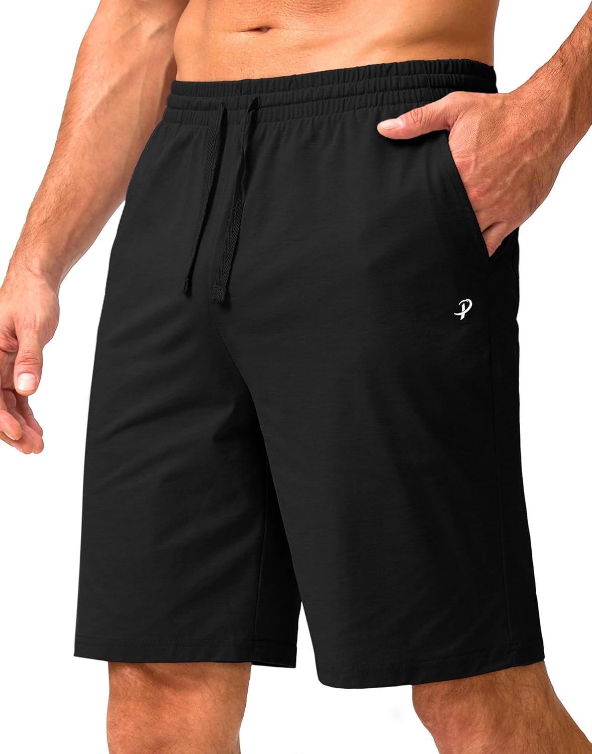 Pudolla Men's Lounge Shorts - Lightweight 9" Sweat Jersey with Pockets for Gym & Athletic Wear