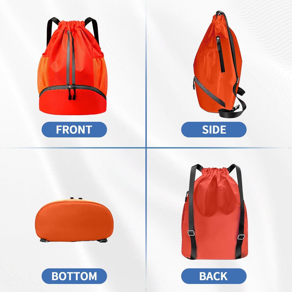 JELUTAR Drawstring Backpack Gym Bag with Shoes Compartment for Soccer, Basketball, Swim, Water-Resistant String Backpack Beach Cinch for Women Men, Red