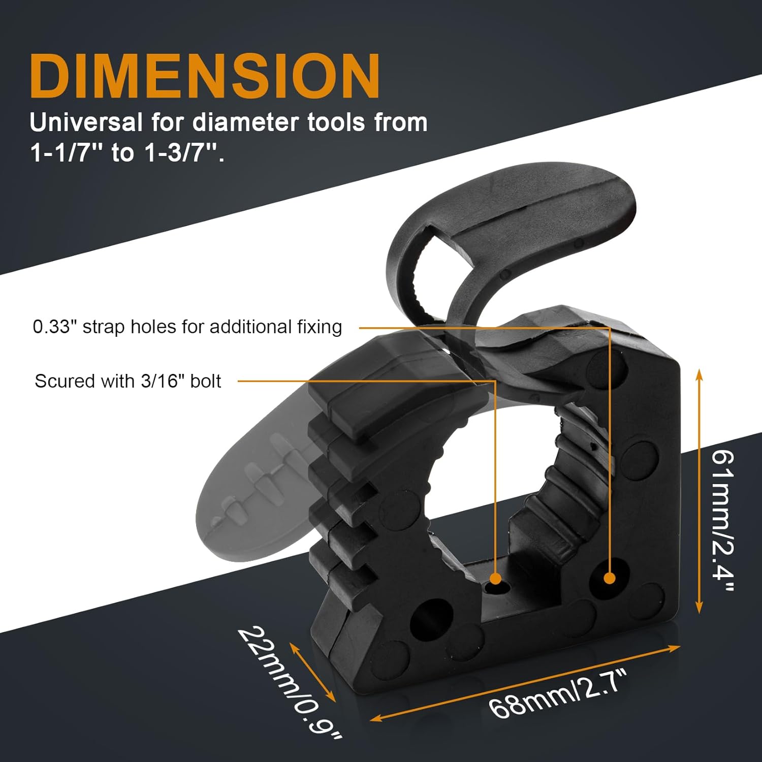 PSLER Shovel Holder for Truck - Quick Release Rubber Clamp Mount for Tools 1-1/7" to 1-3/7" | 2PC