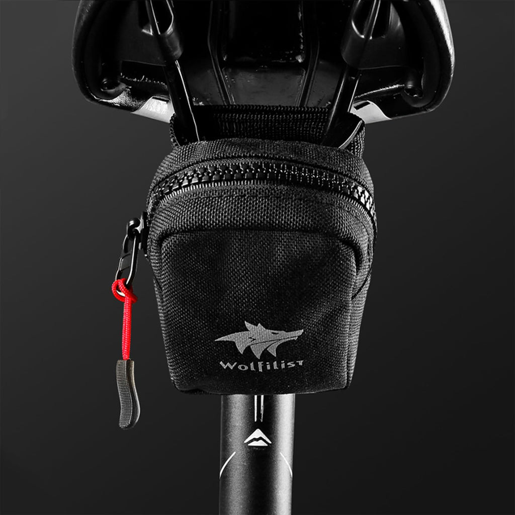 WOLFILIST Compact Cycling Saddle Bag - Fits Under Bike Seat for easy storage - Road Bike & Bicycle Seat Bag - Tiny Durable & Water-resistant (Mini)