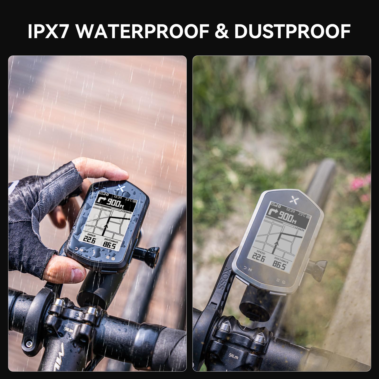 XOSS NAV Plus GPS Bike Computer with Bluetooth, 2.4"" Ant+ Bike Computer Wireless with 33hs Long Battery Life, IPX7 Waterproof Map Navigation Bike Computer with Auto Backlight & Rear 3D Video, Black