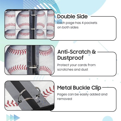 Baseball Card Binder - 4 Pocket Trading Card Holder with 400 Pockets & 50 Removable Sleeves | Portable Album for Collectors