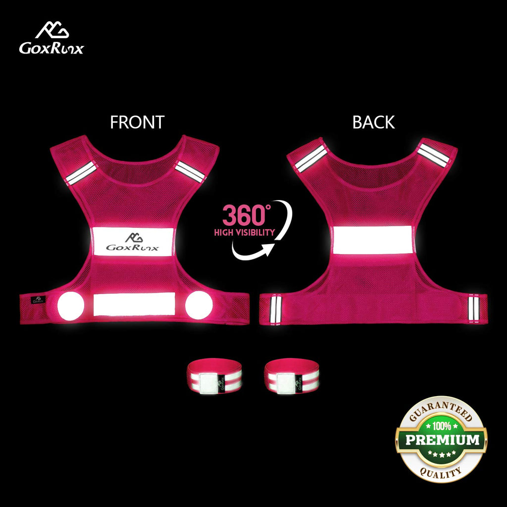 Reflective Vest Running Gear, Lightweight Motorcycle Cycling Reflective Vests with Large Pocket & Adjustable Waist for Women Men Running Safety Vest with Reflective Bands (Pink, Medium)
