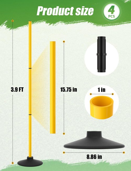 GHB Agility Poles 4 Pack 50" Sports Soccer Training Poles,Detachable Speed Training Equipment Football Accessories with Rubber Base