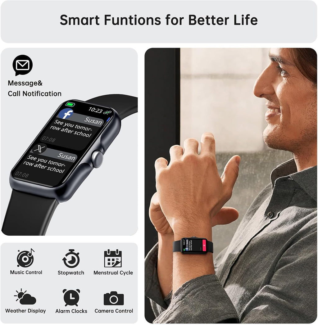 Sunorshop Health Fitness Tracker, Smart Watch with 24/7 Heart Rate and Blood Oxygen Monitor, Sleep Tracker with IP68 Waterproof, Activity Tracker Pedometer Step Counter for Women Men (Black)