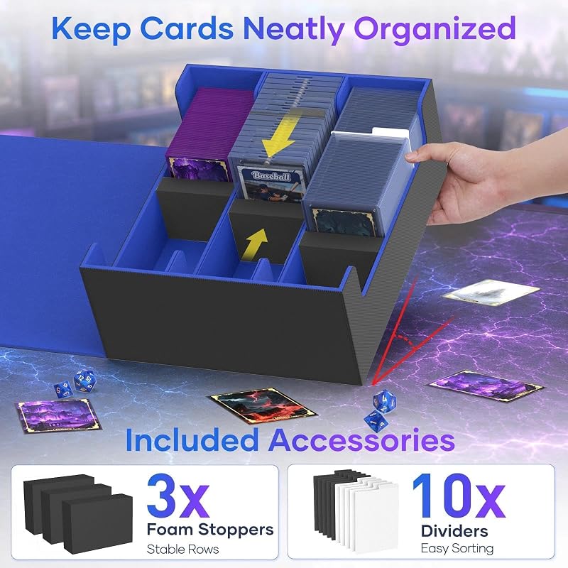 Mlikero 1800+ Card Deck Box A3-Blue+A-3 Row XL | Leather Magnetic Closure, Fits Toploaders