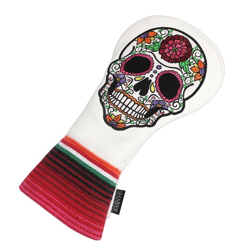 SHABIER White Golf Fairway Headcover with Rose Embroidery Sugar Skull Design for Golf Club