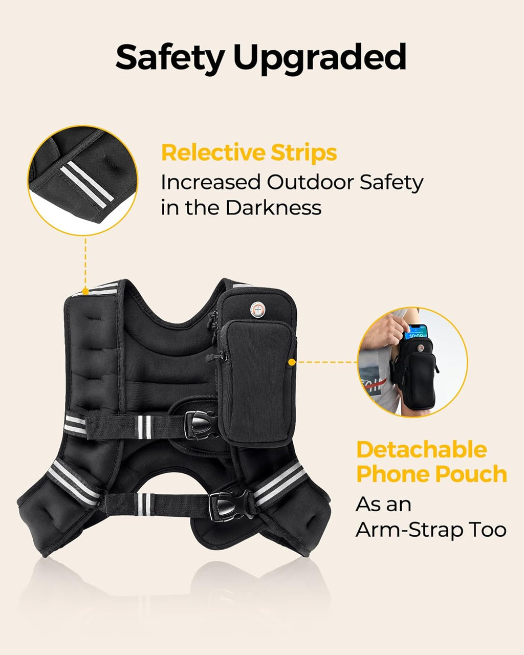 PACEARTH Weighted Vest - Adjustable 6lb to 30lb for Weight Loss & Strength Training | Reflective Stripe