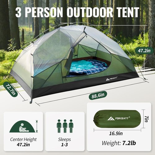 Forceatt Waterproof Camping Tent for 2-3 People | Lightweight & Windproof | 3-4 Seasons, Quick Setup