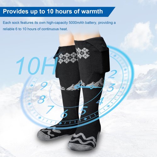 Heated Socks for Men Women, Rechargeable Electric Socks 5000mAh Battery*2 with 4 Heating Levels 3D Heating for Skiing Hunting Riding Camping Hiking Fishing Cycling Outdoor Warm Winter Socks (Grey)