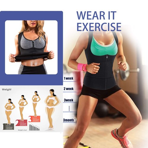 GAODI Women Waist Trainer Vest Slim Corset Neoprene Sauna Tank Top Zipper Workout Body Shaper Shirt (XL, Black Sauna Vest)