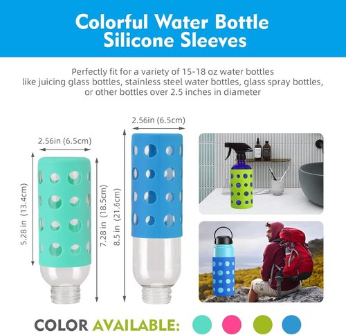 4 Pack Water Bottle Silicone Sleeve, Silicone Protective Holders for Glass Water Bottle, Slip Resistant & Durable Protective Covers for Smoothie, Drinks, Juice, Milk Bottles (Colorful)