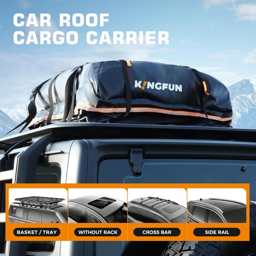 Kingfun Rooftop Cargo Carrier Bag - Waterproof 15 Cubic Feet Luggage Carrier for All Vehicles | Anti-Slip Mat & 8 Straps Included