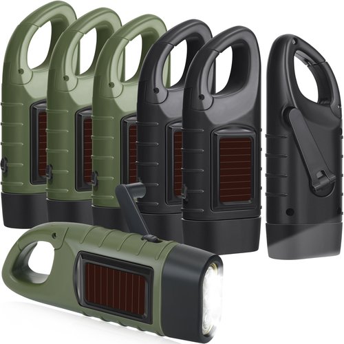 Mudder 6 Pcs Hand Crank Solar Powered Flashlights Emergency Rechargeable LED Handheld Flashlights for Survival Gear Outdoor Sports Camping Hiking Backpack Safety(Green,Black)