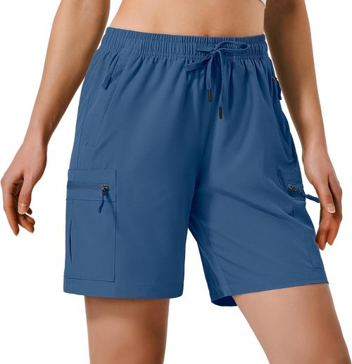 Hugut Women's Quick-Dry Hiking Cargo Shorts - Lightweight, Water-Resistant with Zipper Pockets | Ideal for Camping & Travel