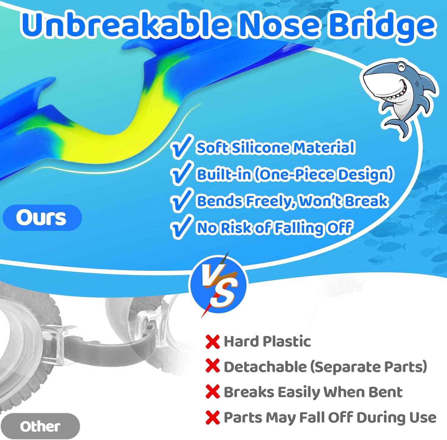 Vvinca Kids Swim Goggles - Anti-Fog UV Protection | Soft Silicone, Leak-Proof Design for Ages 3-14