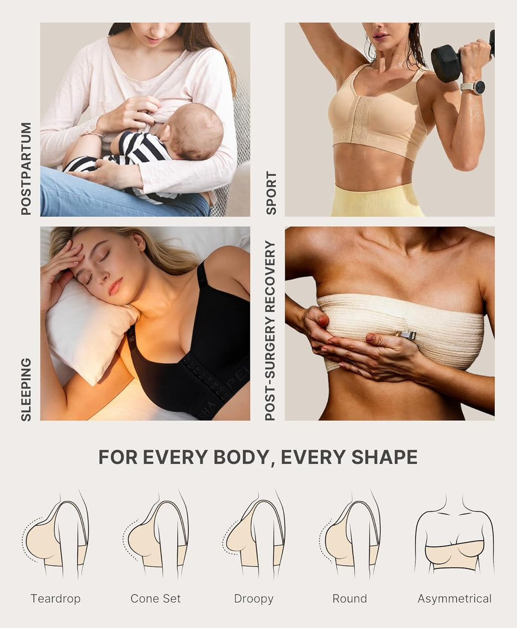 SHAPELLX Post Surgery Bras - Wireless Compression Mastectomy Bra with Adjustable Straps | Front Closure Design