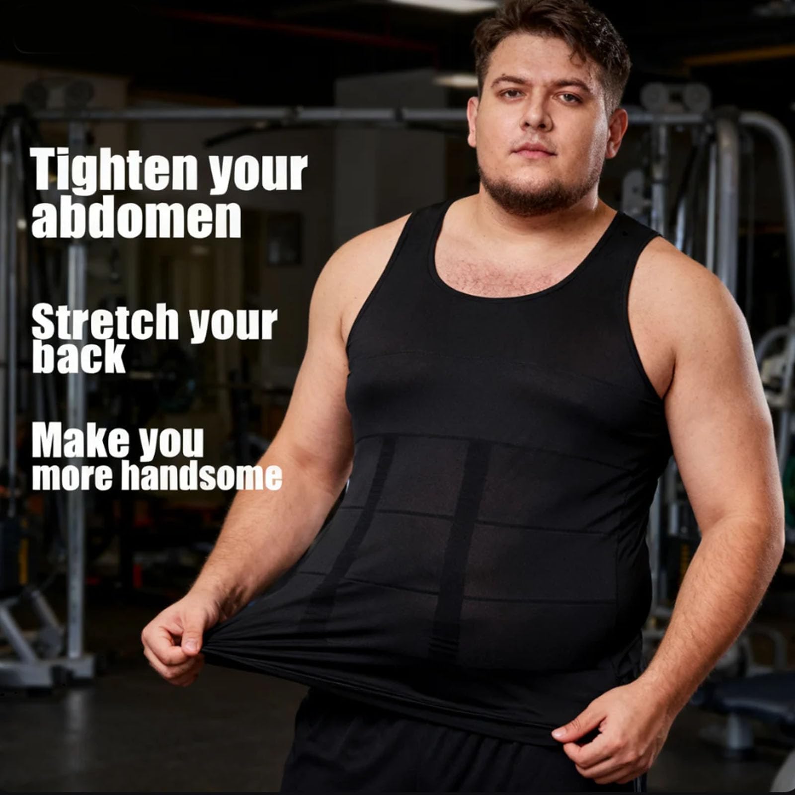 SELURE Shaping Tank Men 2.0 Compression Shirt Shapewear Workout Tops Breathable Shaper Vest Abs Abdomen Undershirt Black