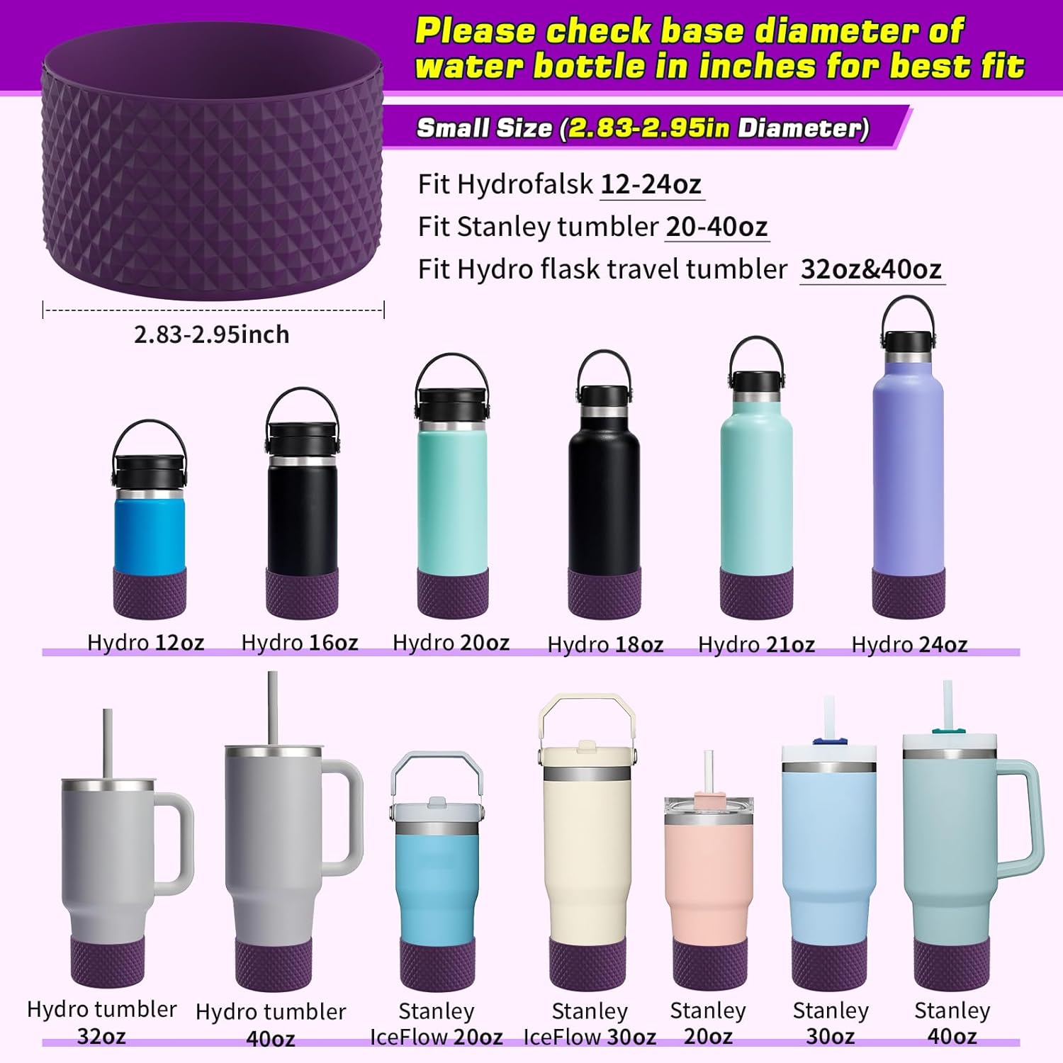 WUQID Silicone Water Bottle Boot - Diamond Design Sleeve Cover for Stanley & Hydro Flask | Fits 12-40oz Bottles