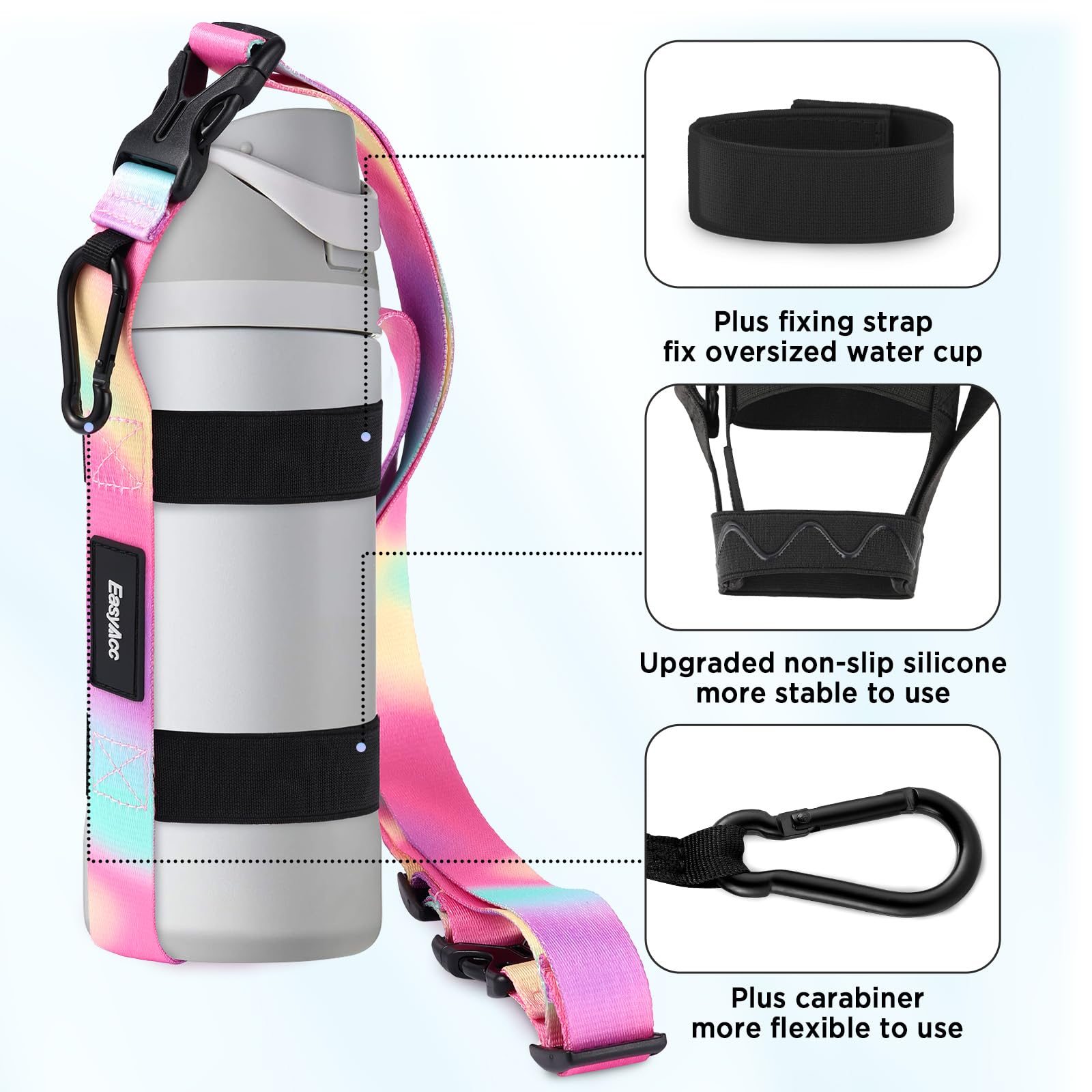 EasyAcc Water Bottle Holder Strap Sling, for Owala FreeSip 24 32 40 oz, Hydro Flask, Cirkul, Yeti, Stanley Flip, Universal Water Bottles, with Carabiner, for Walking Curise Travel (Bottle Excluded)