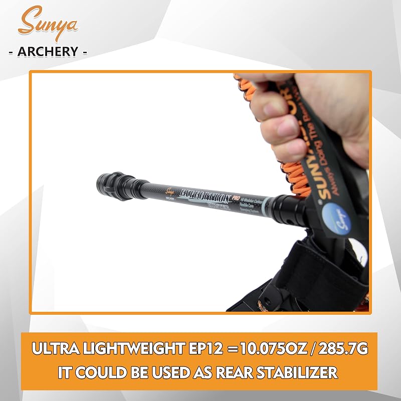 Sunya 12" Archery Bow Stabilizer with Carbon Fiber Body, Damping System & Weights Kit
