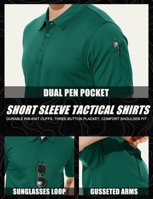MAGCOMSEN Men's Quick Dry Tactical Polo Shirt - Performance Short Sleeve Golf Jersey
